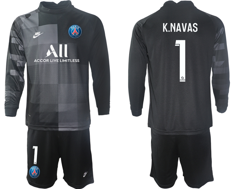 Men 2021-2022 Club Paris St German black goalkeeper Long Sleeve #1 Soccer Jersey->paris st german jersey->Soccer Club Jersey